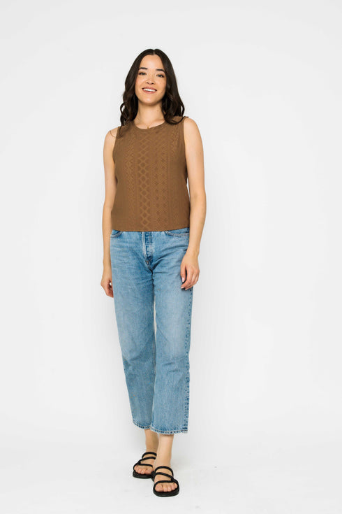 Ginny-Eyelet Gathered Tank